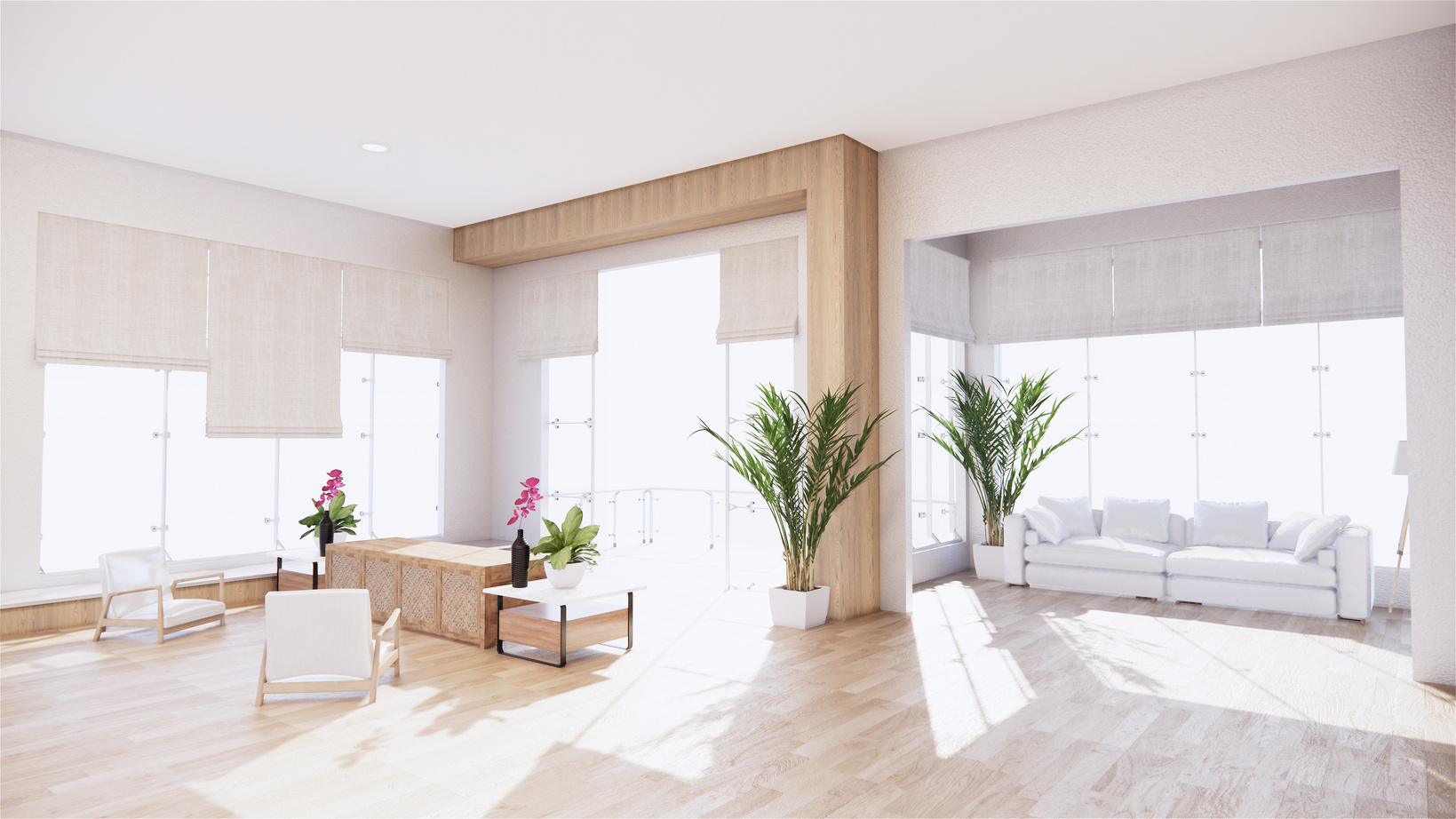 Living Room Interior with Wooden Floor 